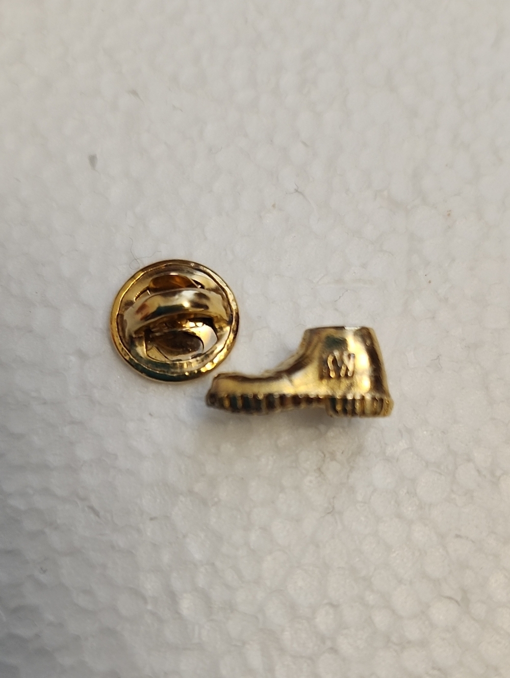 Gold Tone Shoe Pin Brooch With KW - Small Shoe Charm